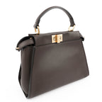 Fendi Peekaboo Mini 2way Handbag Smooth Leather Dark Brown Gold Hardware 8BN244