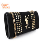 Saint Laurent Suede Star Studded Small Kate Chain Bag - Black