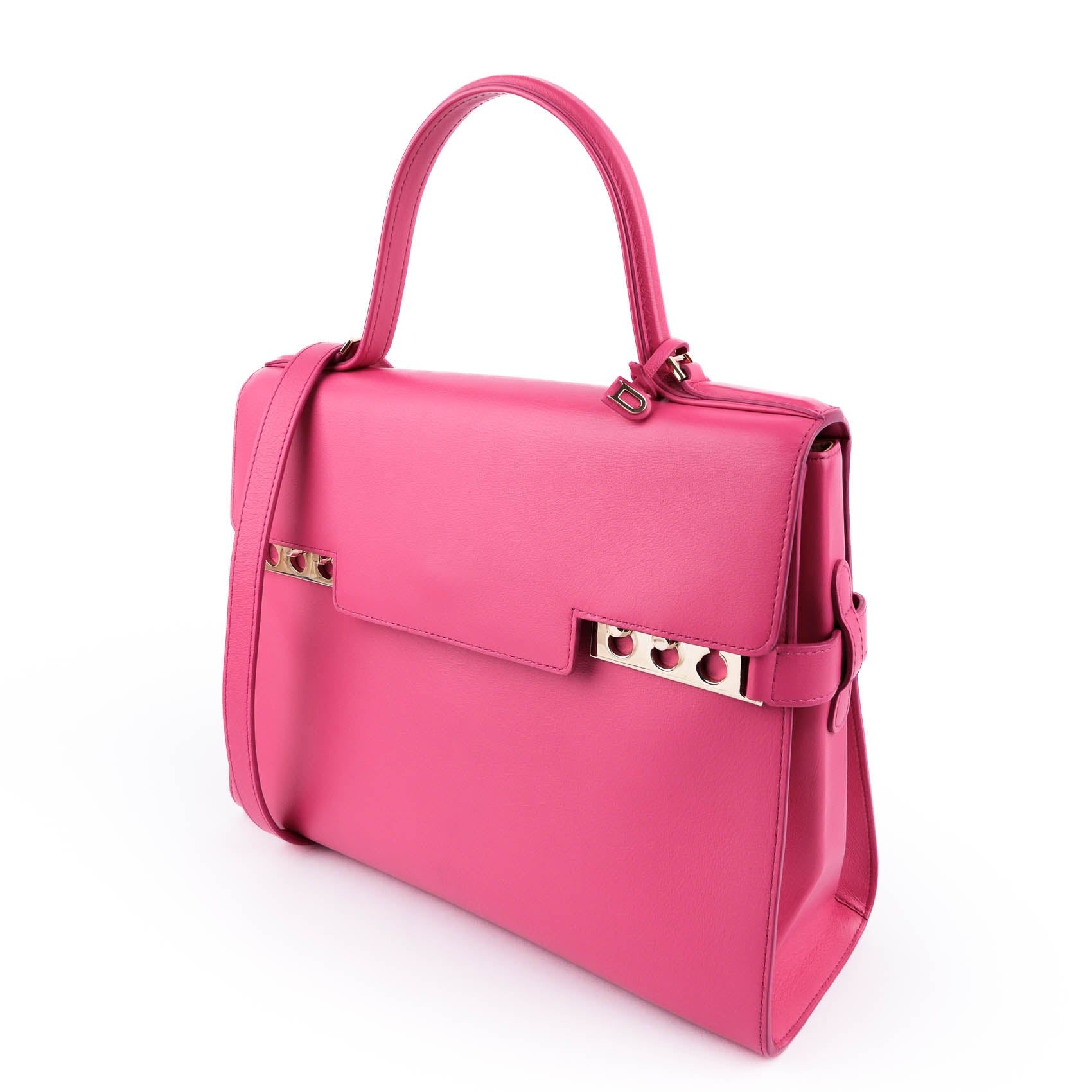 Delvaux Tempête GM Pink Leather 2‑Way Handbag with Mirror – Luxury Designer Tote