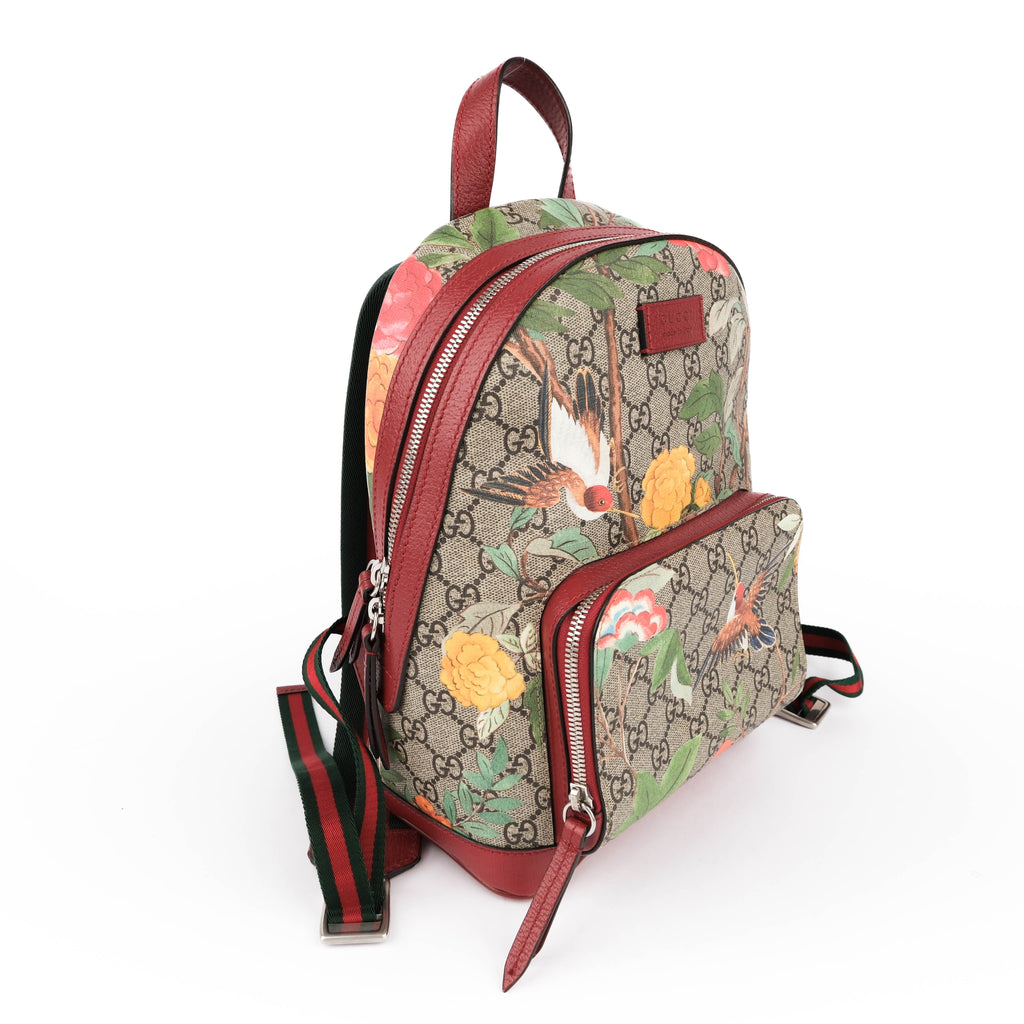 Gucci Tian GG Supreme PVC x Leather Backpack Beige x Red