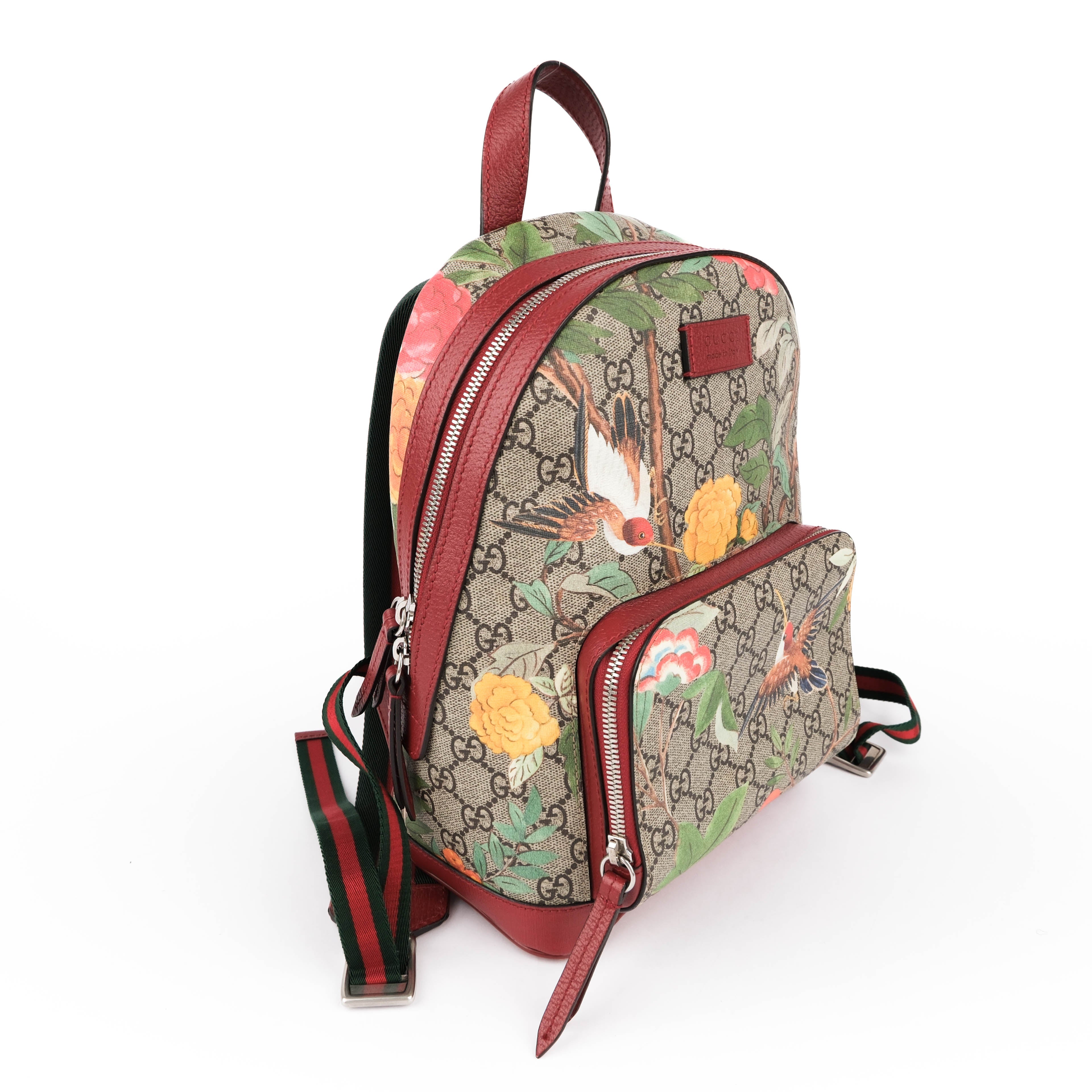 Gucci Tian GG Supreme PVC x Leather Backpack Beige x Red