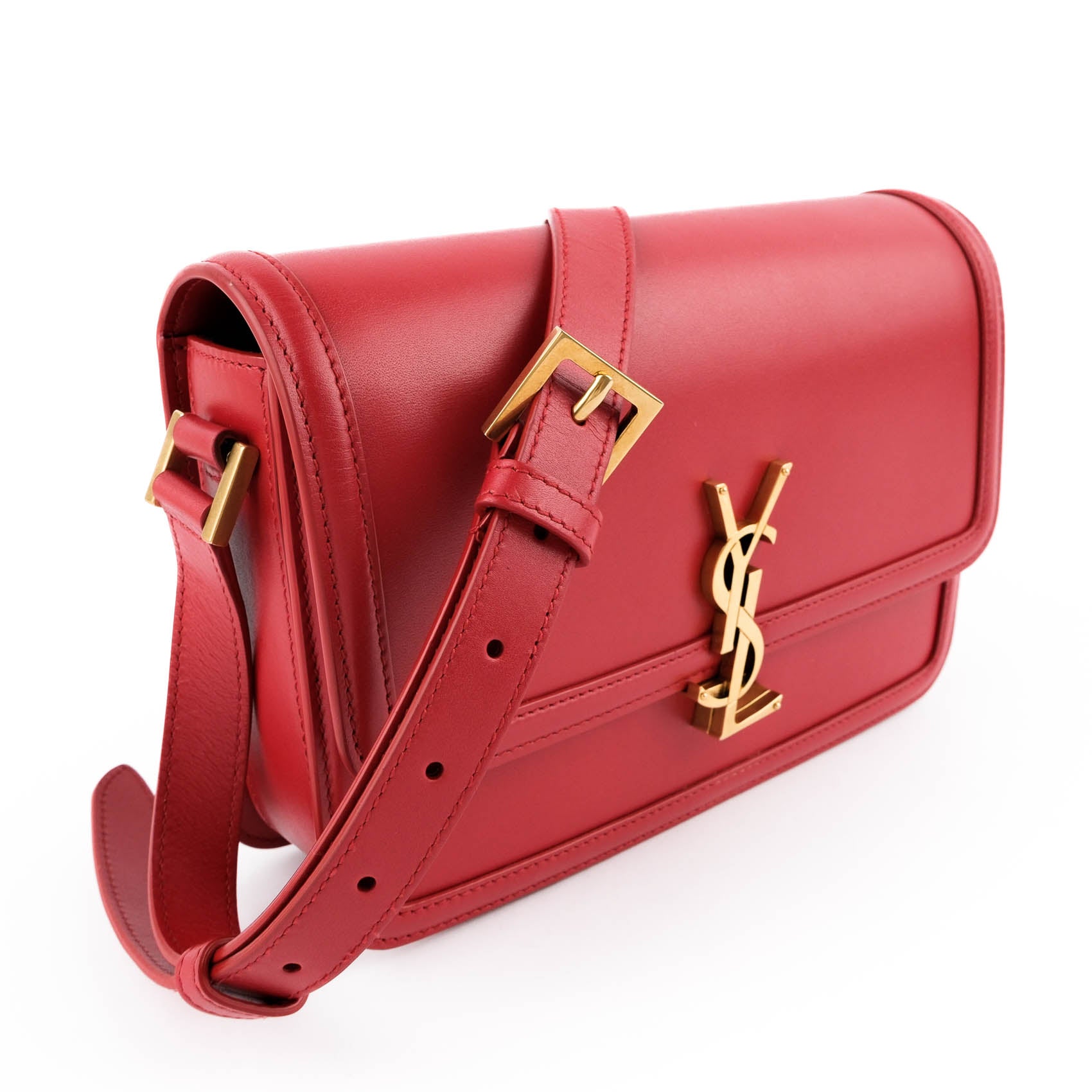 Saint Laurent Paris Solferino Small Shoulder Bag 634305 Smooth Leather Red Gold Hardware
