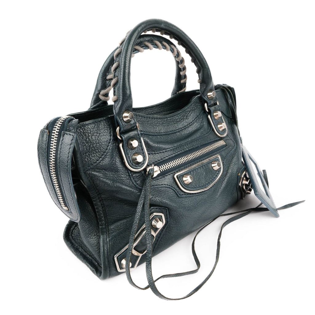 Balenciaga Classic Metallic Edge Mini City Leather 2-Way Handbag Green