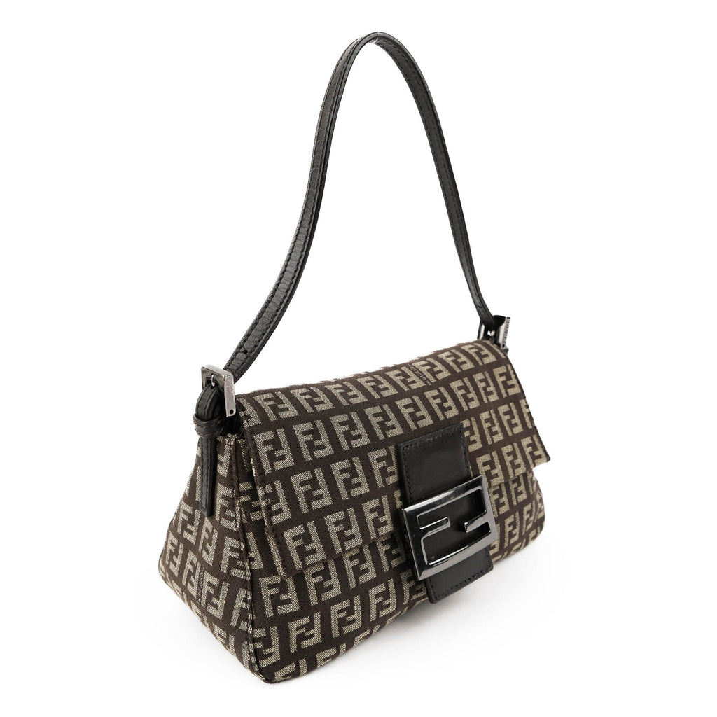 Fendi Zucchino Canvas Baguette Pouch - Discontinued Dark Gunmetal Edition