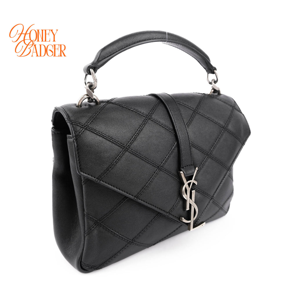 Saint Laurent Medium College Bag Rare Diamond Quilted Black Leather Silver Hardware