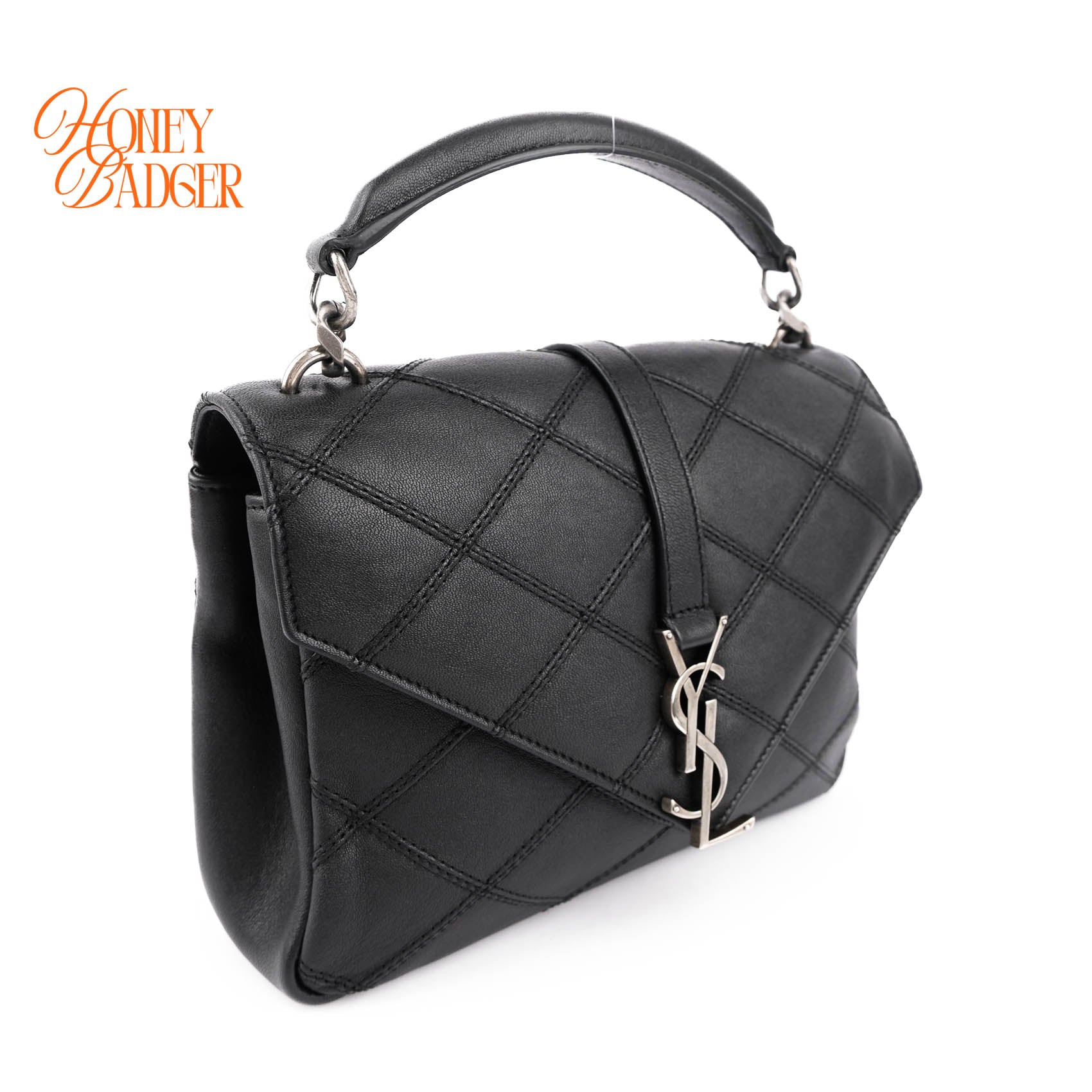 Saint Laurent Medium College Bag Rare Diamond Quilted Black Leather Silver Hardware