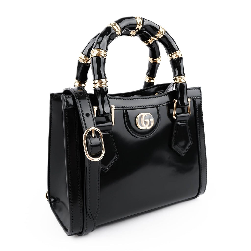 Gucci Diana Mini Bag – Black Patent Leather & Leather Handles