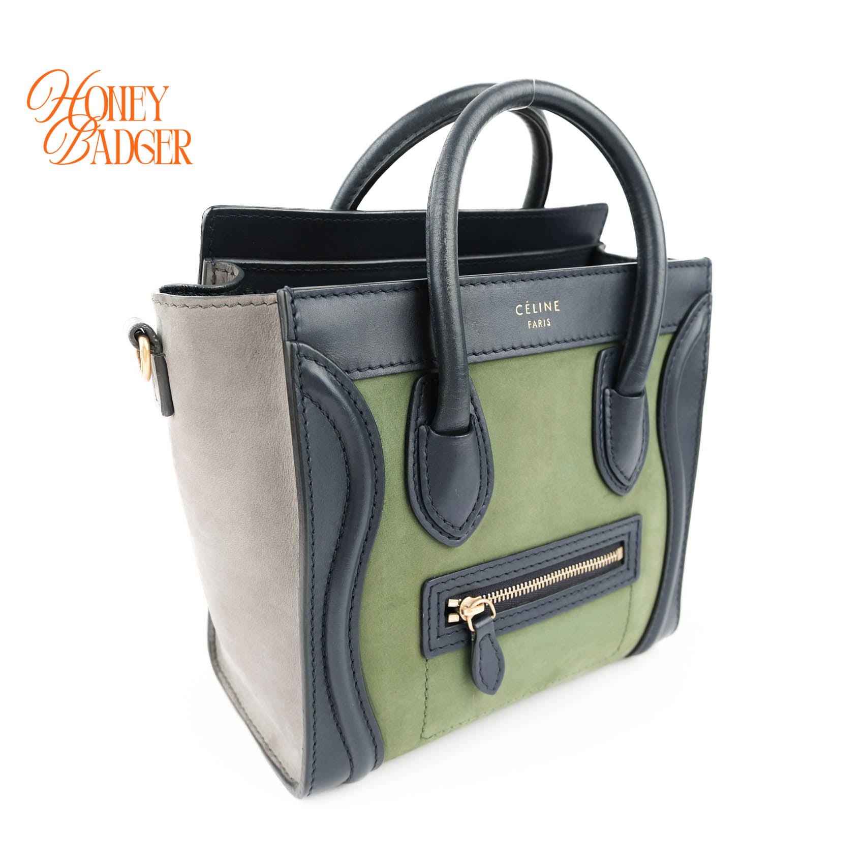 Celine Tricolor Leather & Suede Luggage Nano Shopper