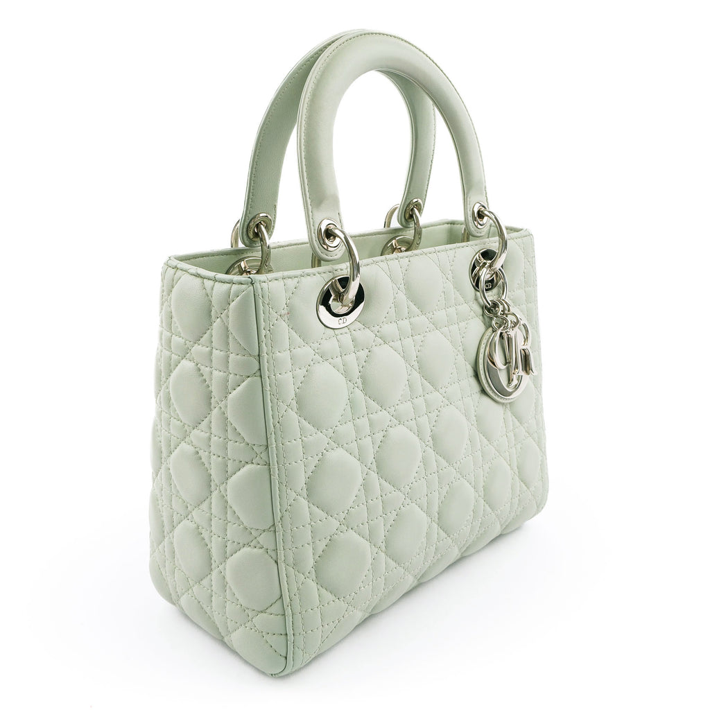 Christian Dior Lady Dior Medium Bag Cannage Lambskin Light Green Leather