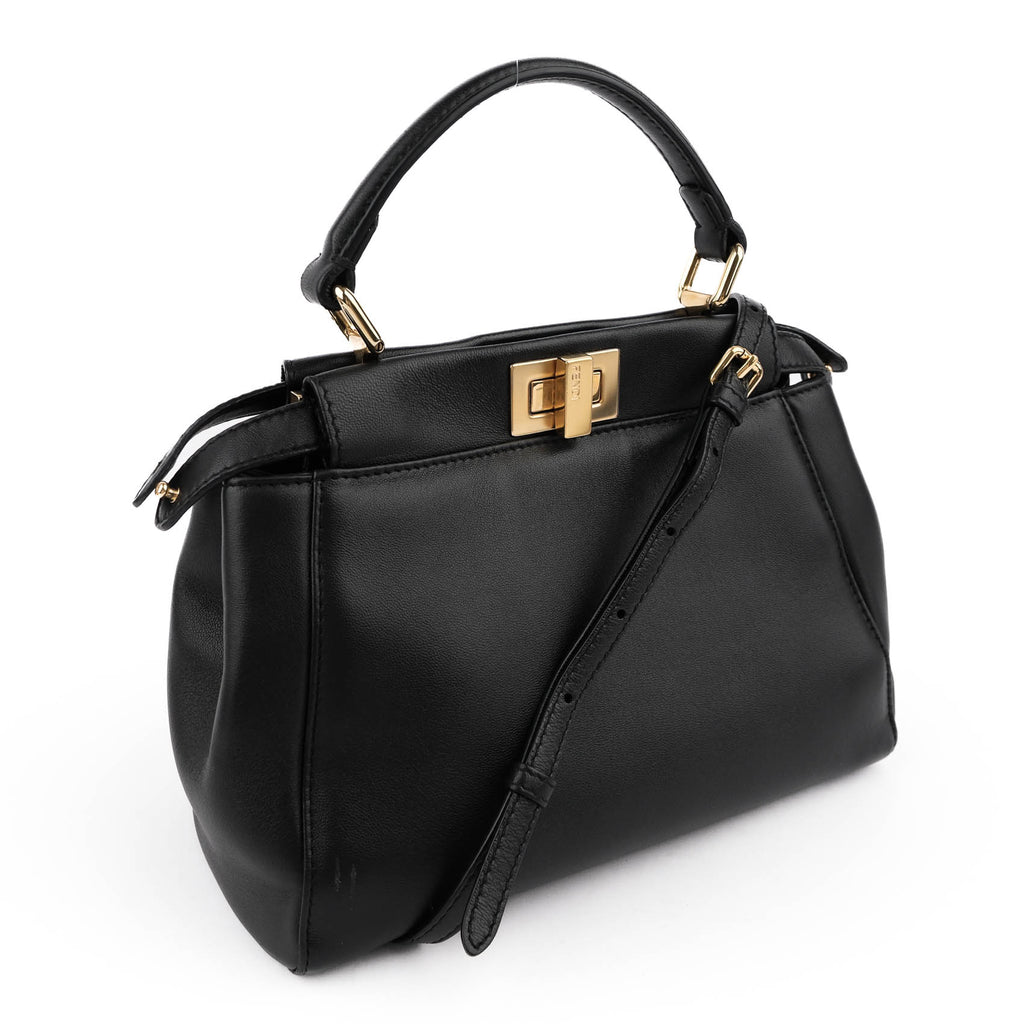 Fendi Peekaboo Mini 2Way Handbag Black Smooth Leather Gold Hardware