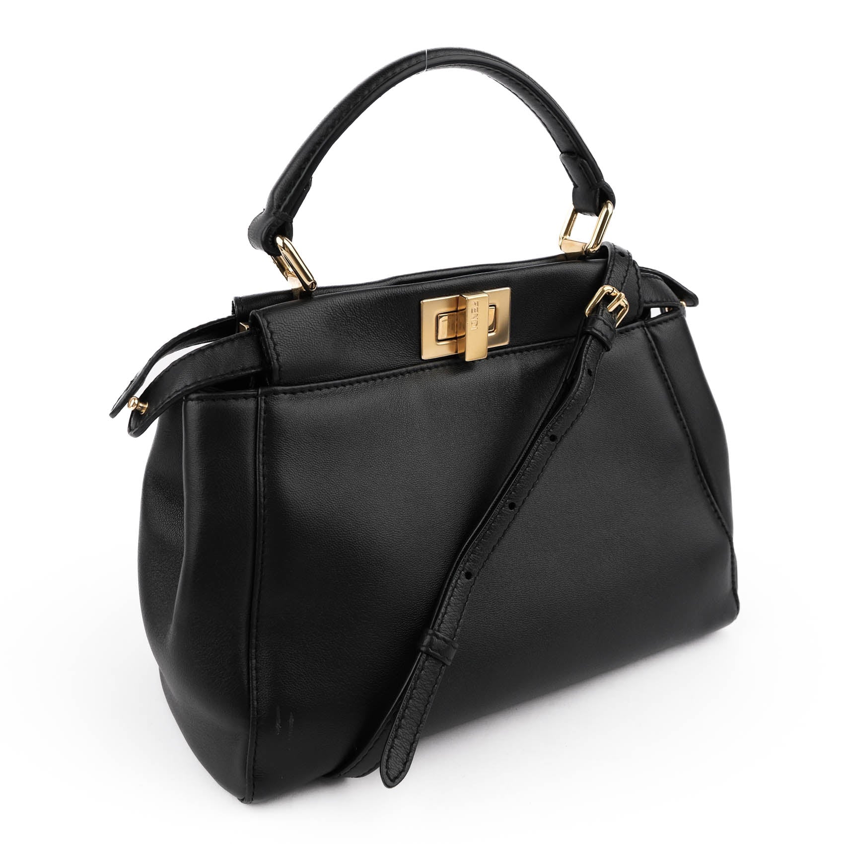 Fendi Peekaboo Mini 2Way Handbag Black Smooth Leather Gold Hardware