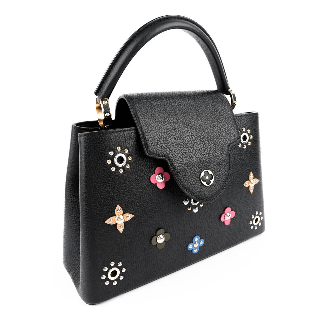 Louis Vuitton Capucines PM M54311 Black Taurillon Leather Monogram Flower Studs 2-Way Handbag RFID