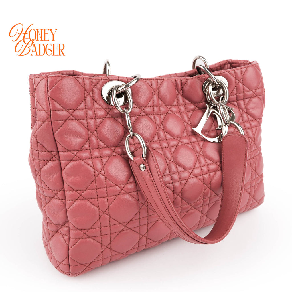 Christian Dior Soft Chain Tote Cannage Pink Lambskin Silver Hardware Shoulder Bag