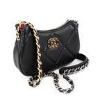 CHANEL 19 Small Zip Chain Shoulder Bag Black Lambskin Mixed Metal Hardware Full Set