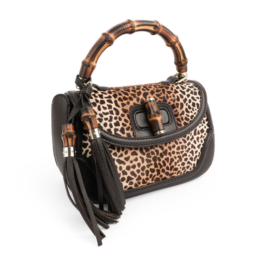 Gucci Bamboo Leopard Hair-Calf 2WAY Top Handle Bag