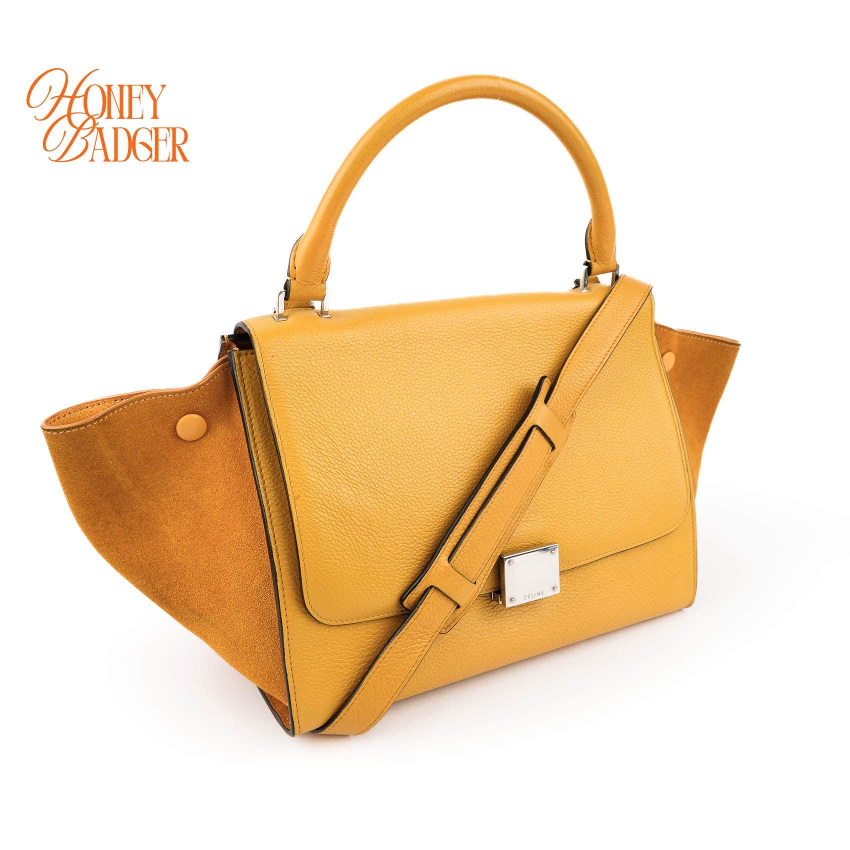 Celine Trapeze Medium 2WAY Handbag | Yellow Suede & Calfskin