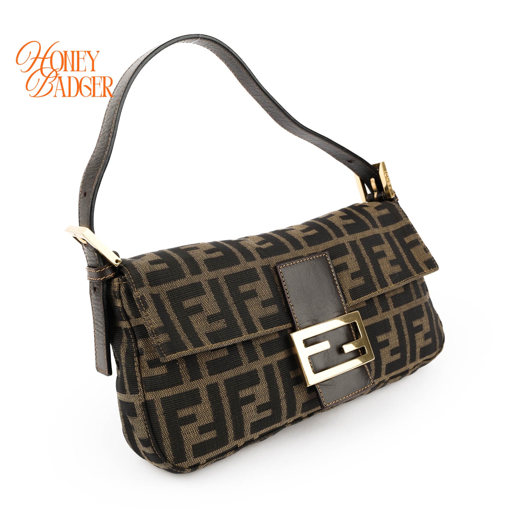 Fendi Vintage Zucca Canvas Baguette Bag - Gold Hardware