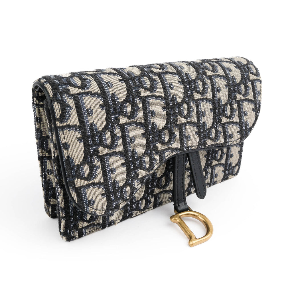 Dior Saddle Belt Pouch in Navy Oblique Jacquard with Aged Gold Hardware