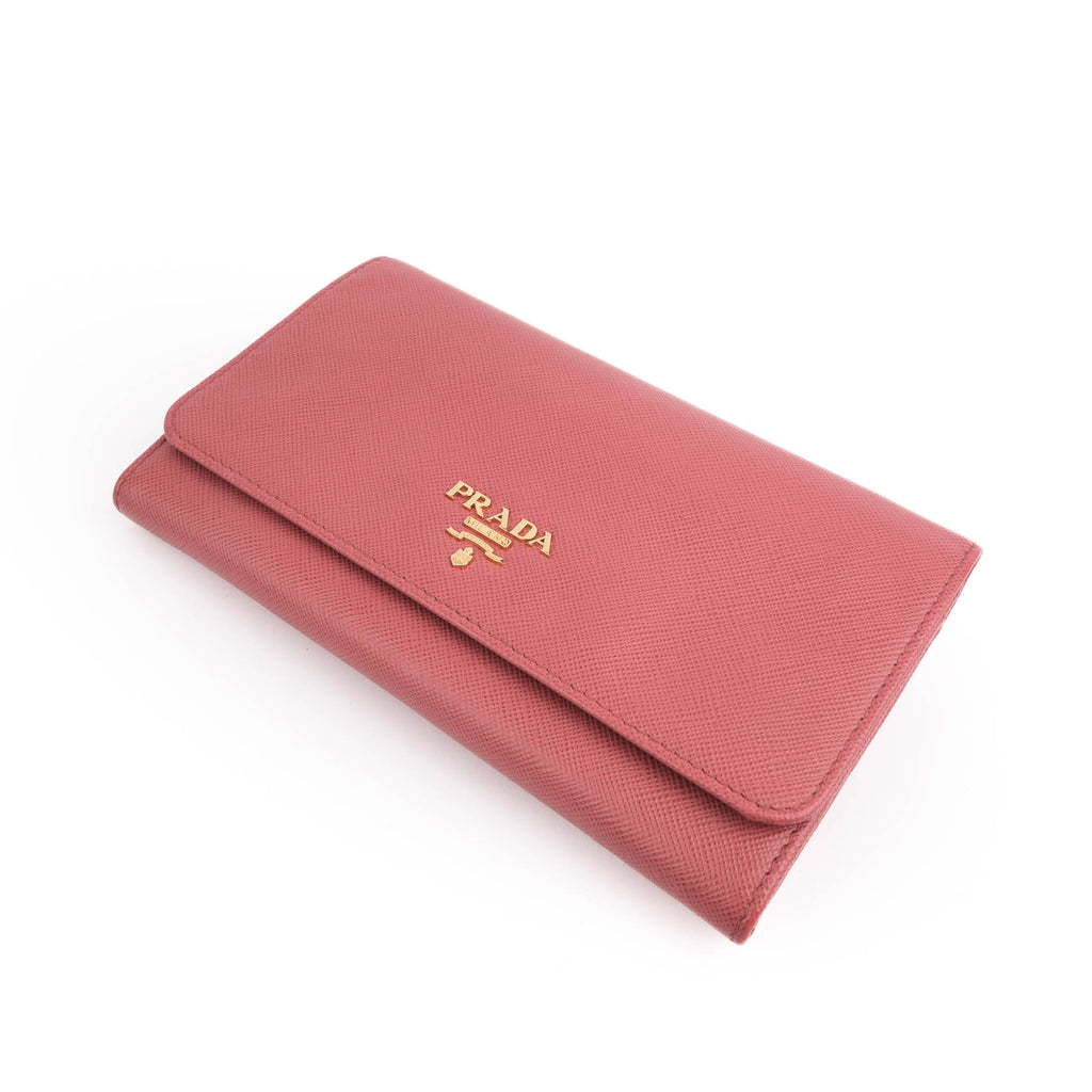 Prada Saffiano Leather Wallet with Shoulder Strap 2way Bag Pink Gold Hardware