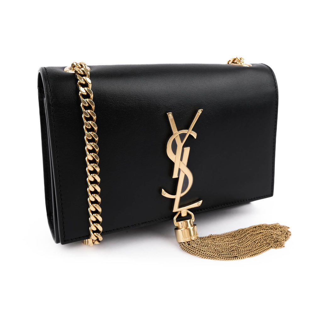 Saint Laurent Kate Small Tassel Bag in Black Smooth Leather with Gold Hardware