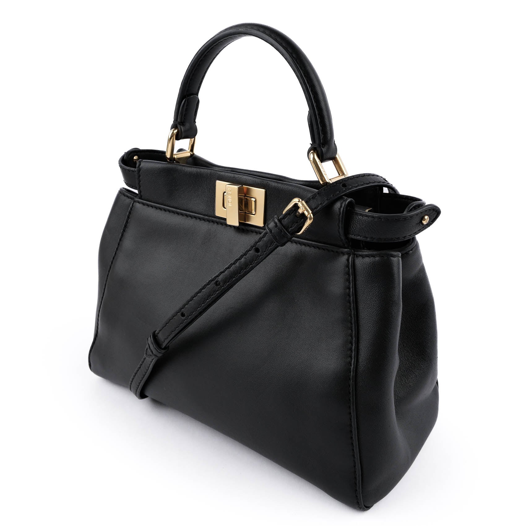 FENDI Mini Peekaboo Black Leather 2WAY Handbag 8BN244