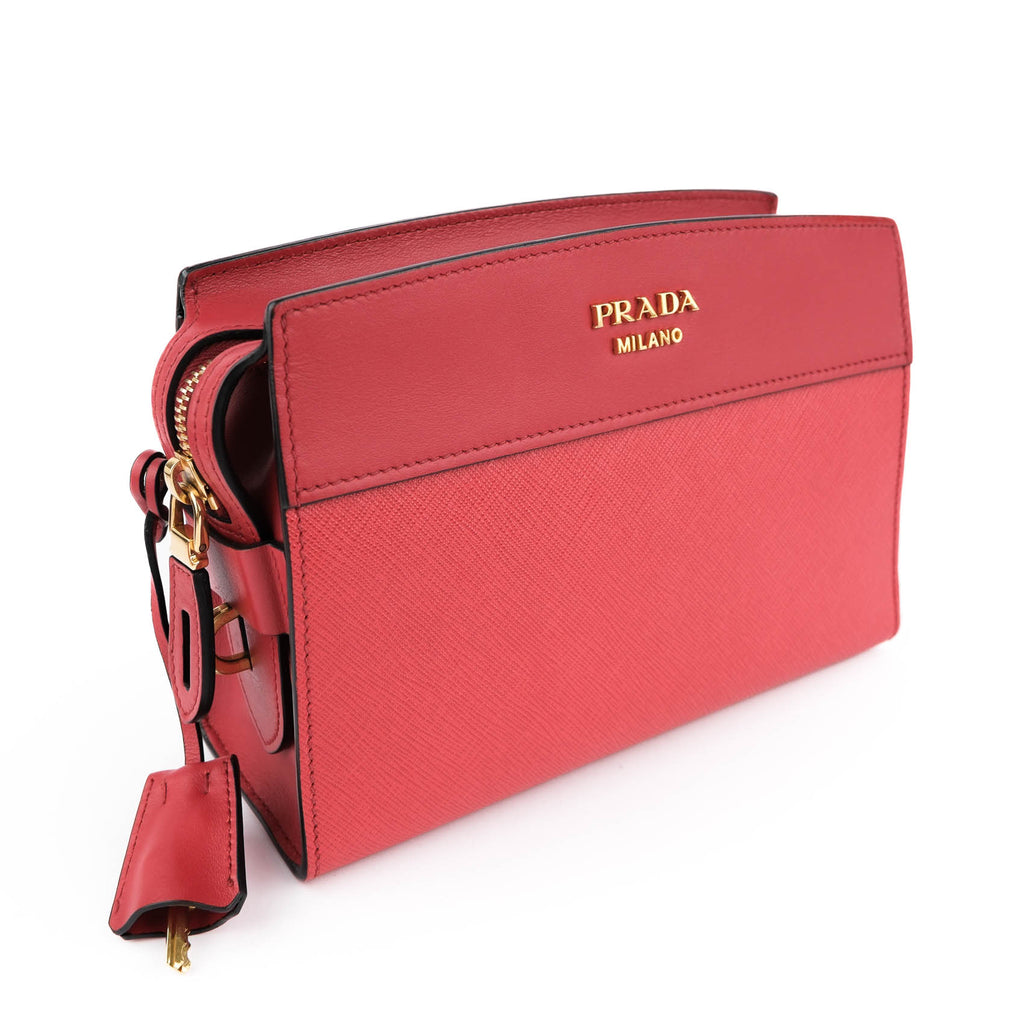 Prada Esplanade Crossbody Saffiano City Calf Red Leather Shoulder Bag 1BH043 Gold Hardware