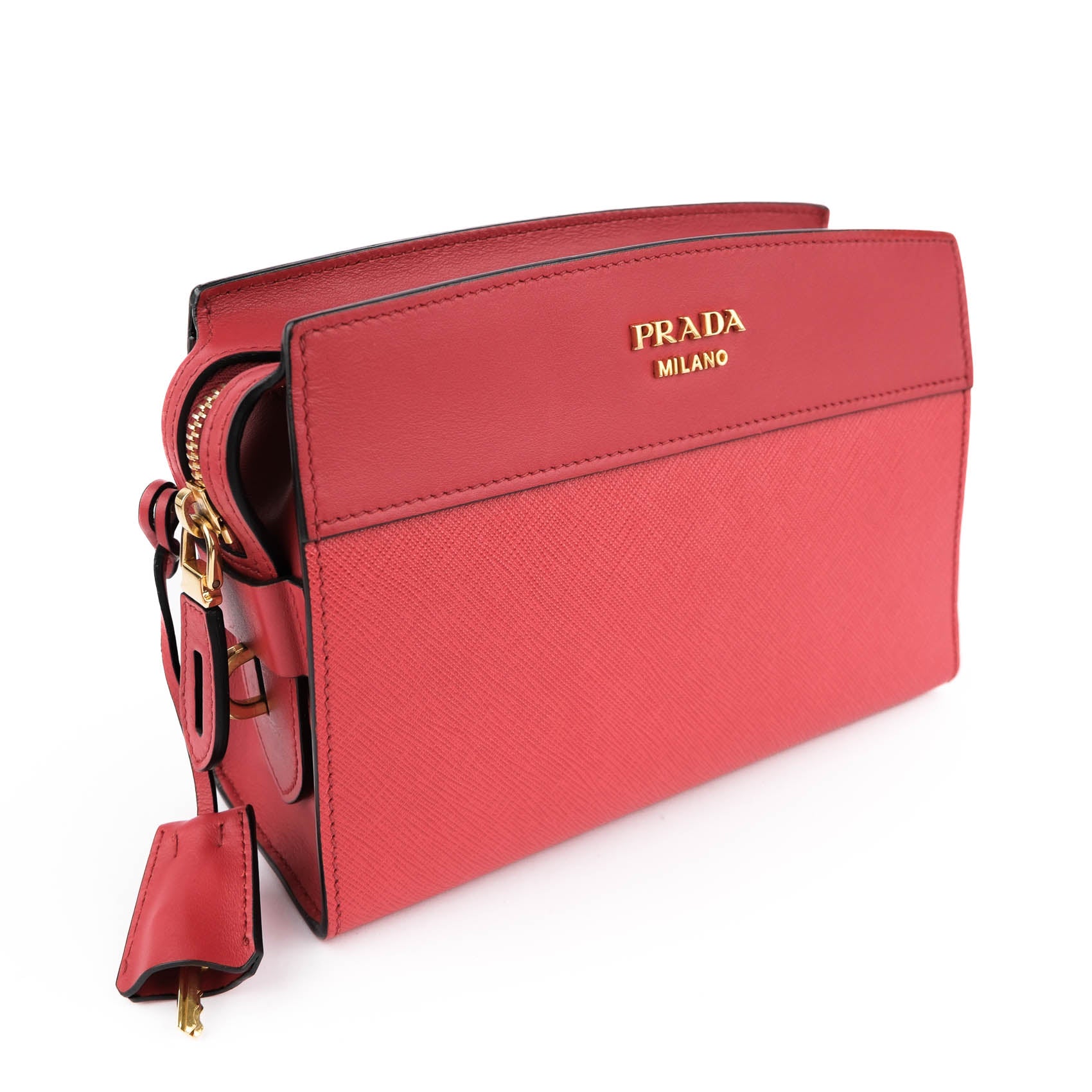 Prada Esplanade Crossbody Saffiano City Calf Red Leather Shoulder Bag 1BH043 Gold Hardware