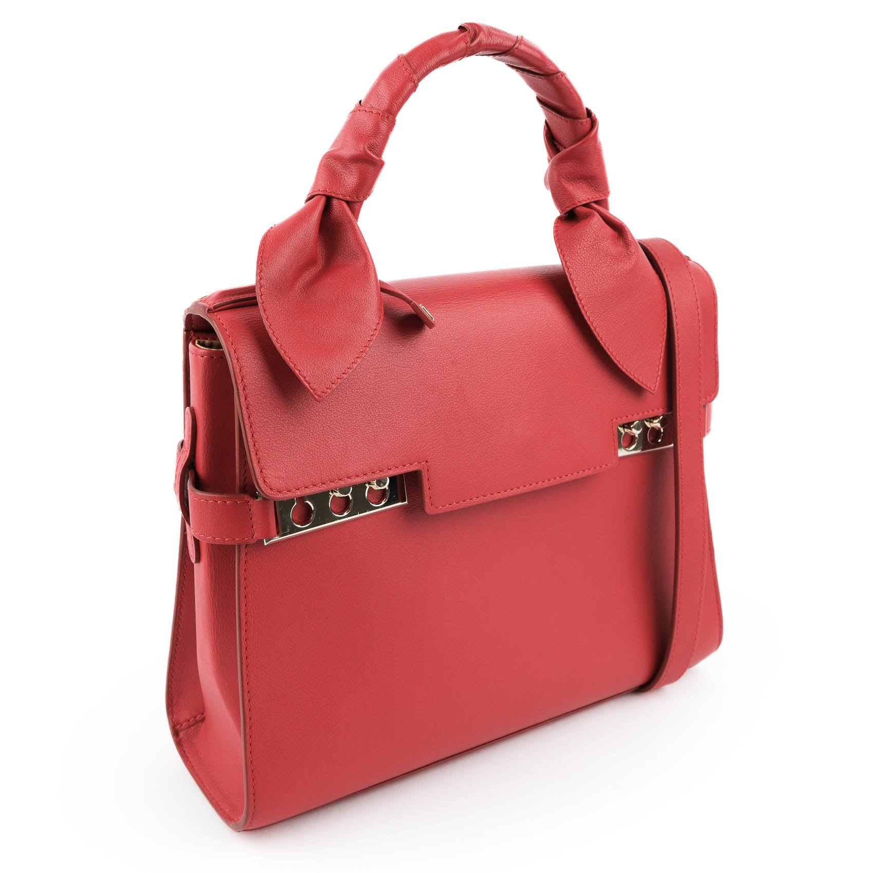 Delvaux Tempête MM Supple Calfskin Leather Bag - Lipstick Red with Knotted Handle
