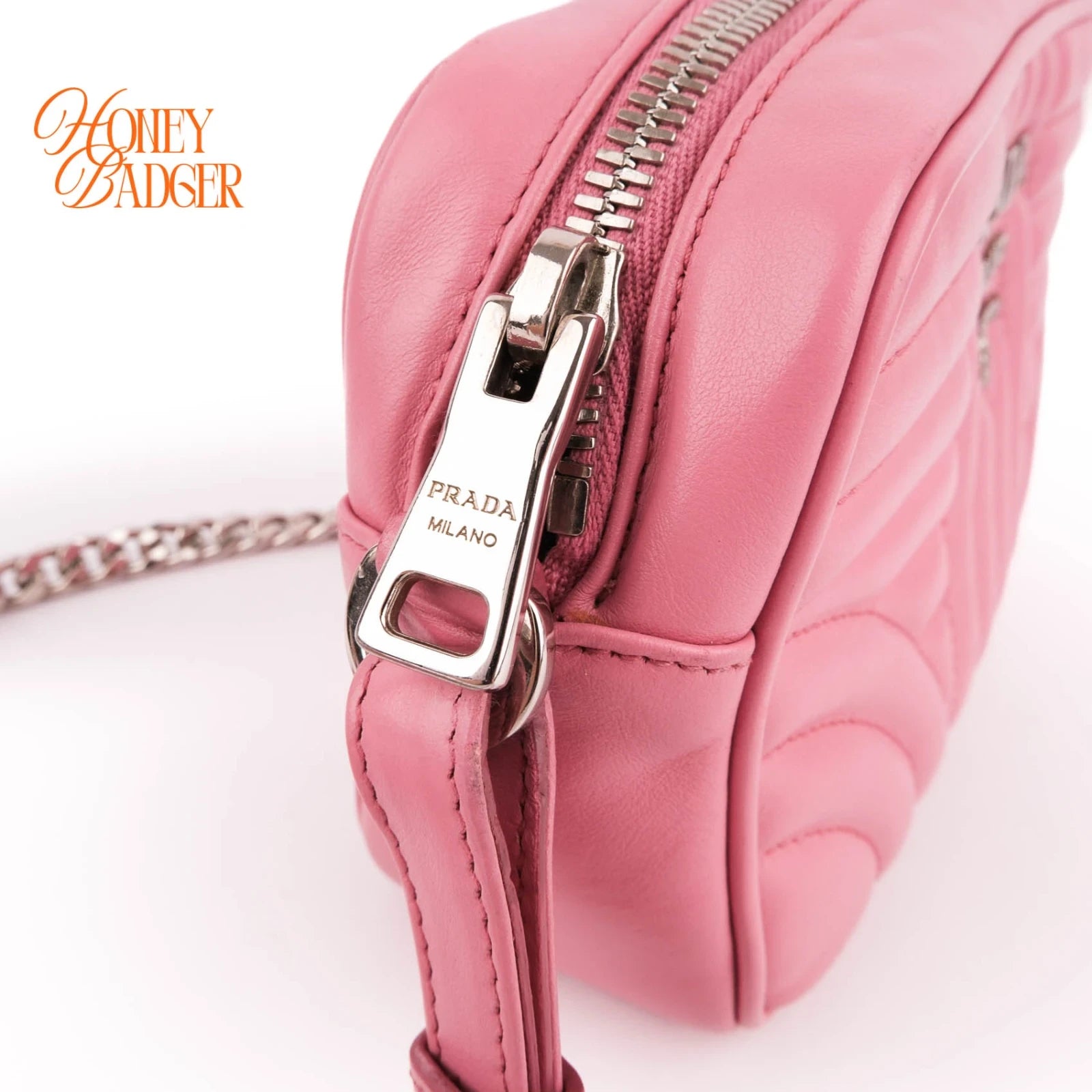 Prada Diagramme Camera Bag Pink Leather Grade A