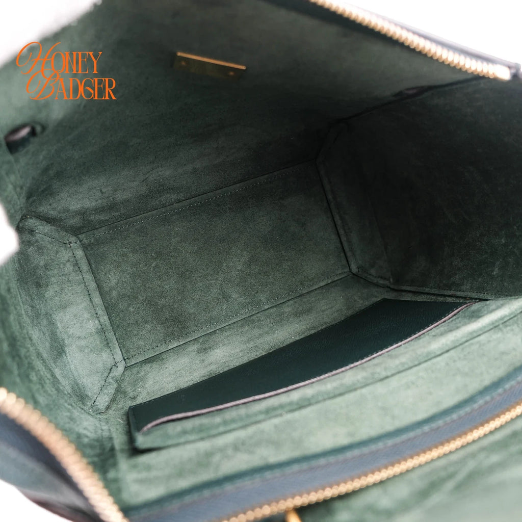 Celine Belt Bag Mini Grained Calfskin Amazone Dark Green Gold Hardware Rank AB