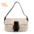 Fendi Baguette 26424 Beaded Embroidery Off-White/Dark Brown Rank B