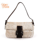 Fendi Baguette 26424 Beaded Embroidery Off-White/Dark Brown Rank B