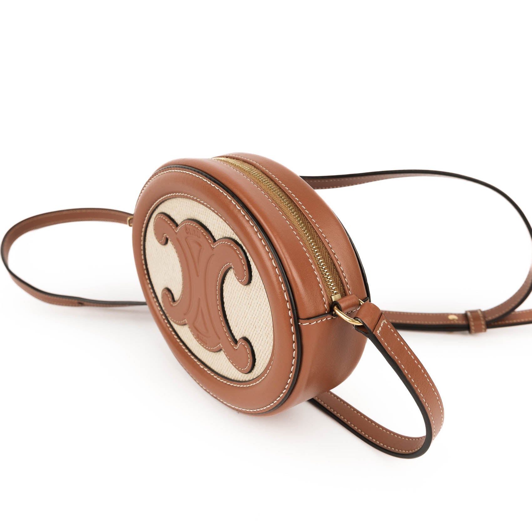 Celine Crossbody Oval Purse Cuir Triomphe in Textile and Calfskin