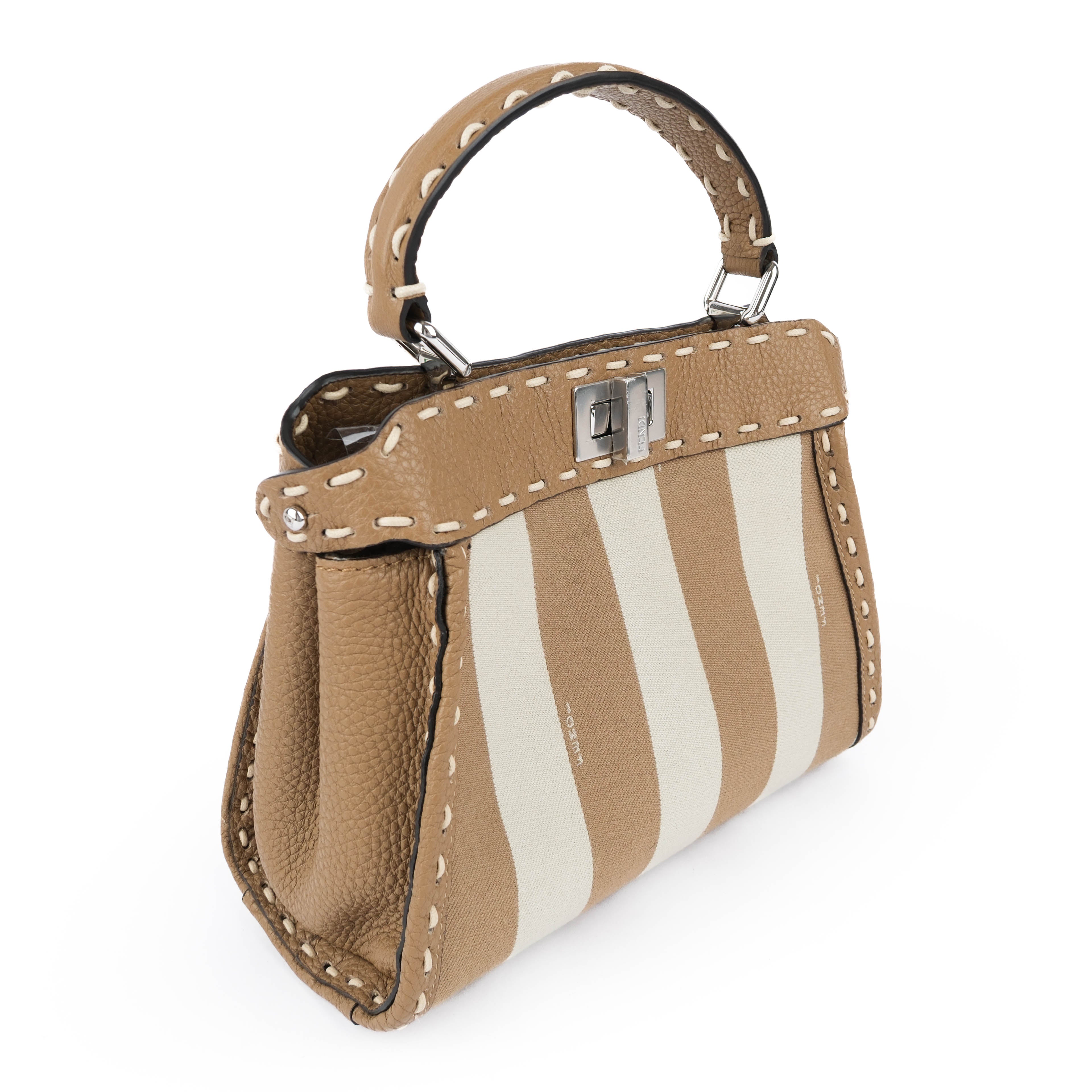 Fendi Mini Peekaboo Selleria Brown Leather and Canvas Bag