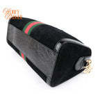 Gucci Ophidia Medium Boston Bag Suede Black Patent Leather Gold Hardware Rank A