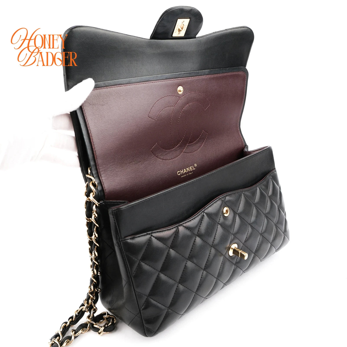Chanel Classic Double Flap Jumbo 30 Lambskin Black Gold Hardware Rank AB