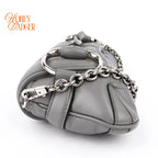 Gucci Horsebit Chain Small Shoulder Bag Quilted Calfskin Grey Palladium Hardware Rank A