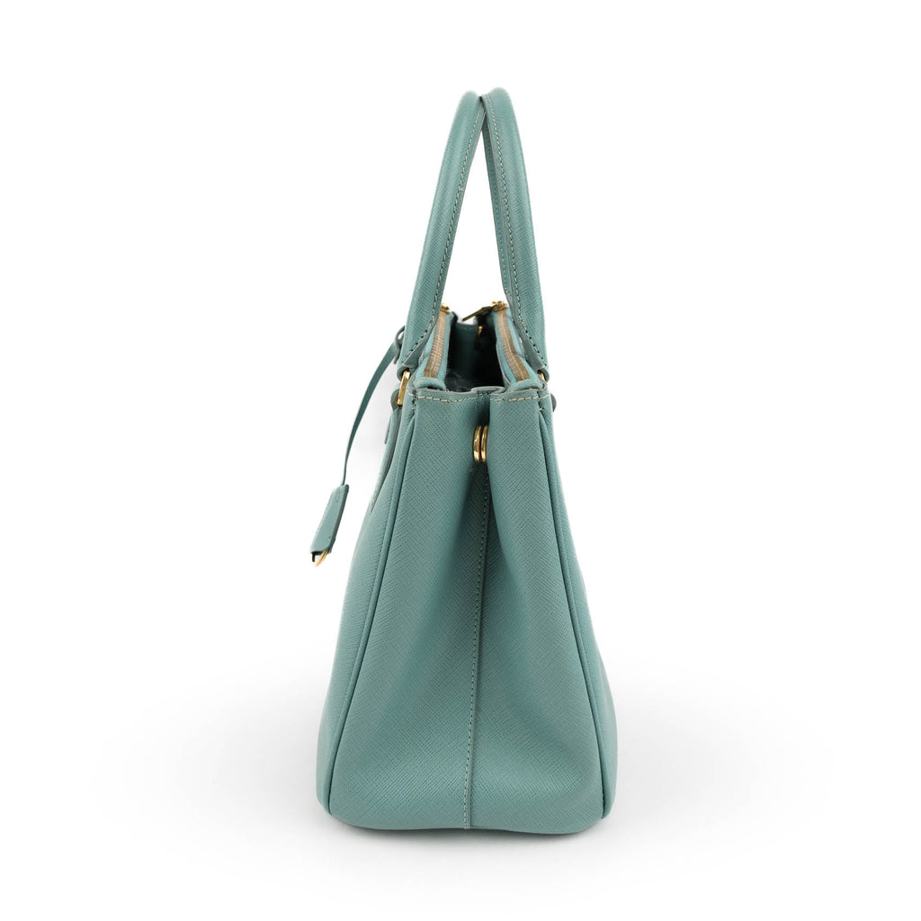 Prada Galleria Medium Saffiano Leather 2-Way Handbag Light Blue Gold Hardware