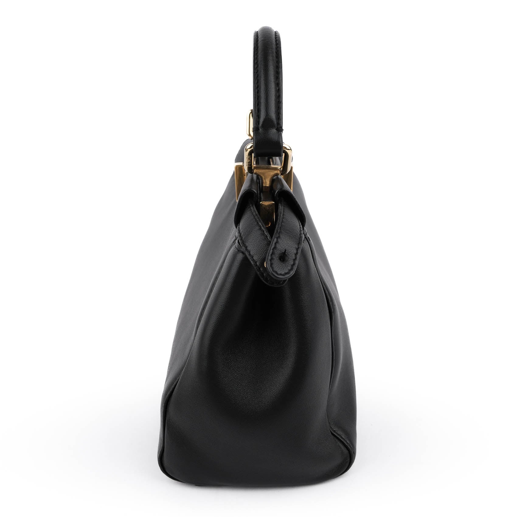 Fendi Peekaboo Mini 2Way Handbag Black Smooth Leather Gold Hardware