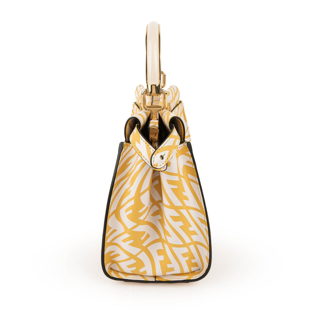 Fendi Mini Peekaboo 8BN244 Yellow White FF Print Leather 2WAY Top Handle Shoulder Bag