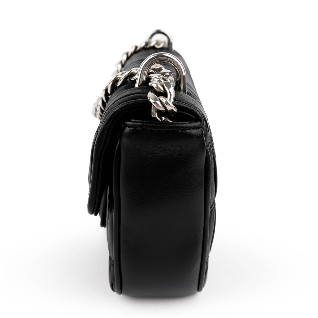 Prada Nappa Gaufre Pattina Flap Chain Shoulder Bag Black Leather Silver Hardware