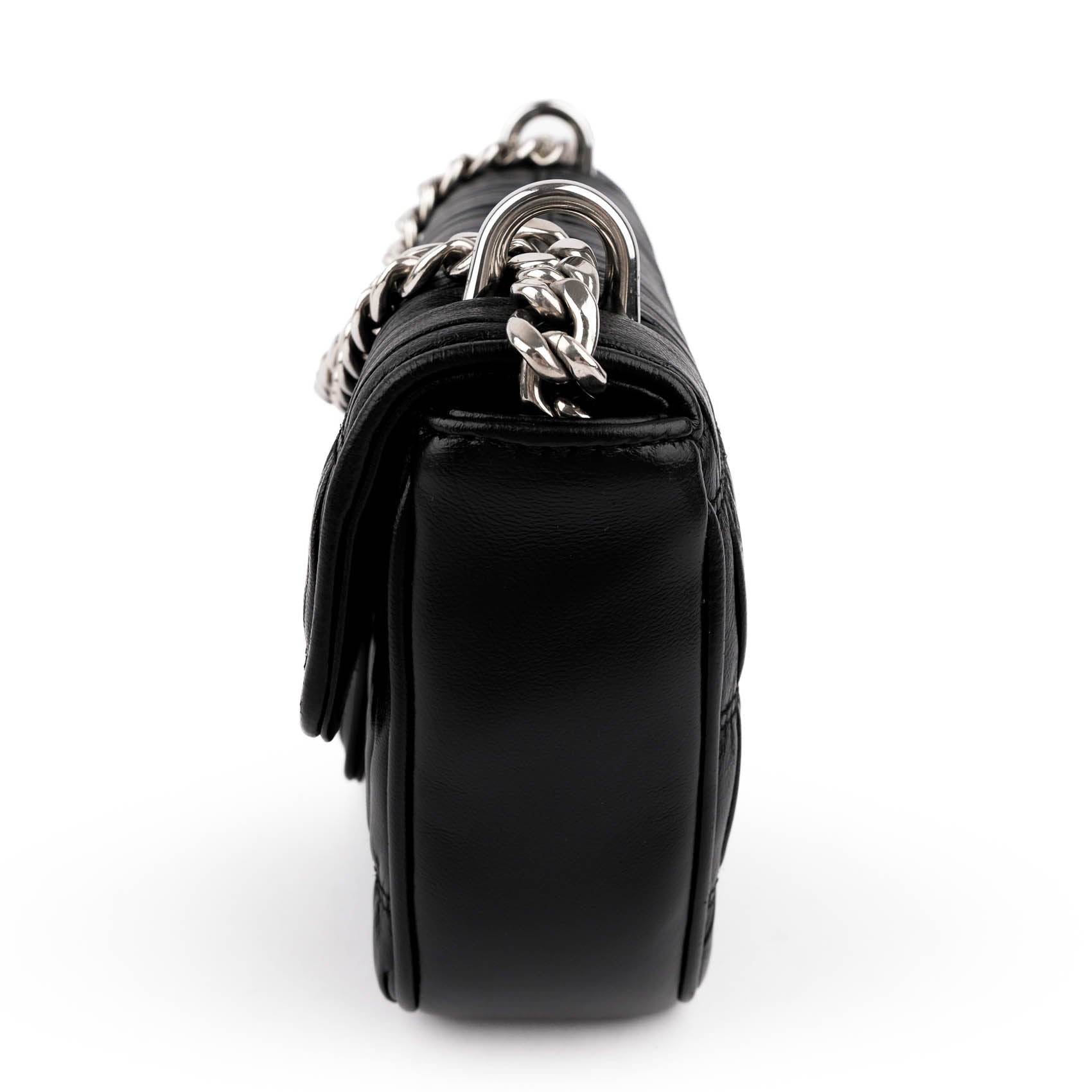 Prada Nappa Gaufre Pattina Flap Chain Shoulder Bag Black Leather Silver Hardware