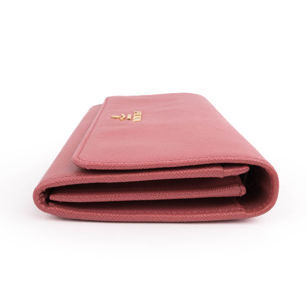 Prada Saffiano Leather Wallet with Shoulder Strap 2way Bag Pink Gold Hardware