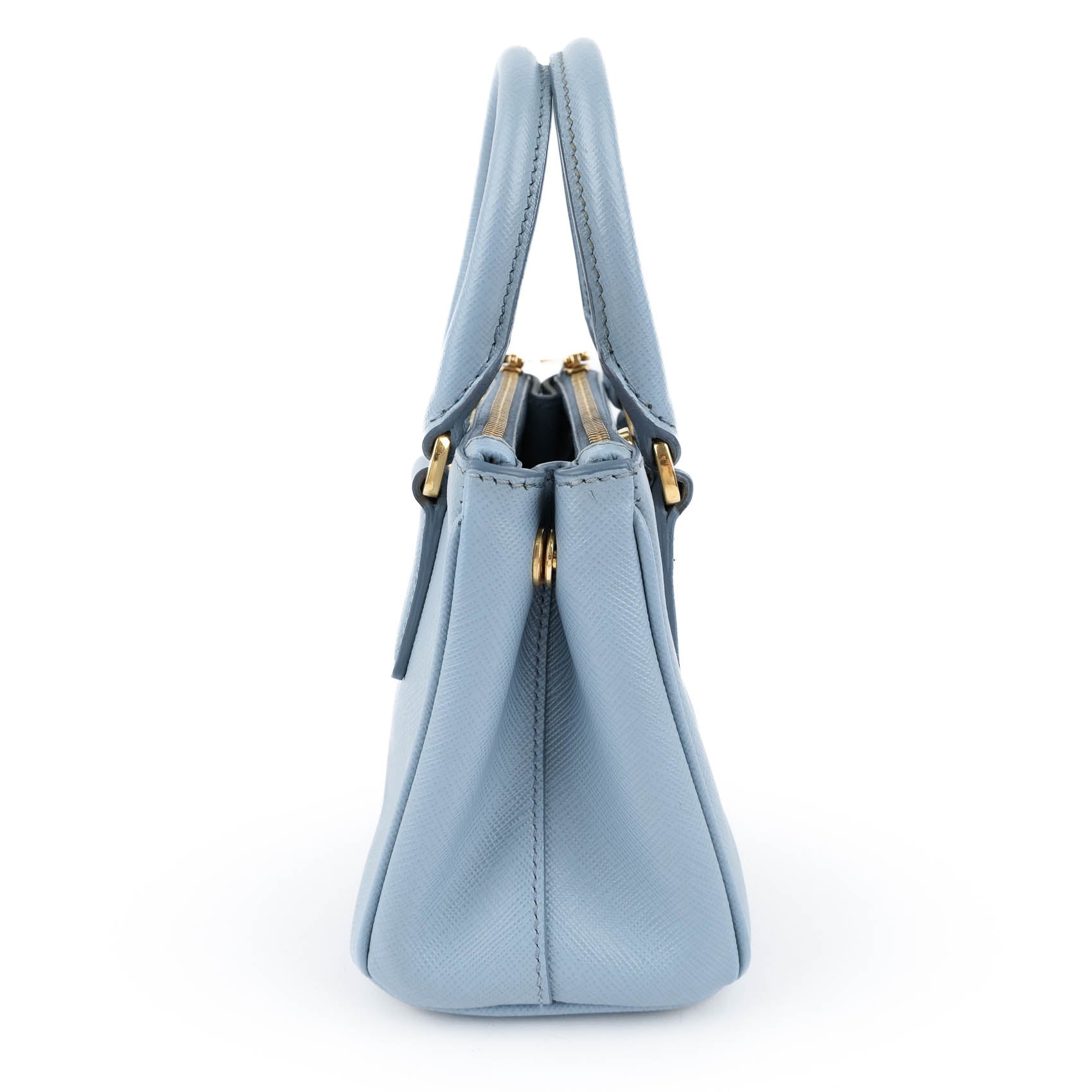 PRADA Saffiano Leather Mini Galleria 2WAY Top Handle Shoulder Bag Light Blue Gold Hardware