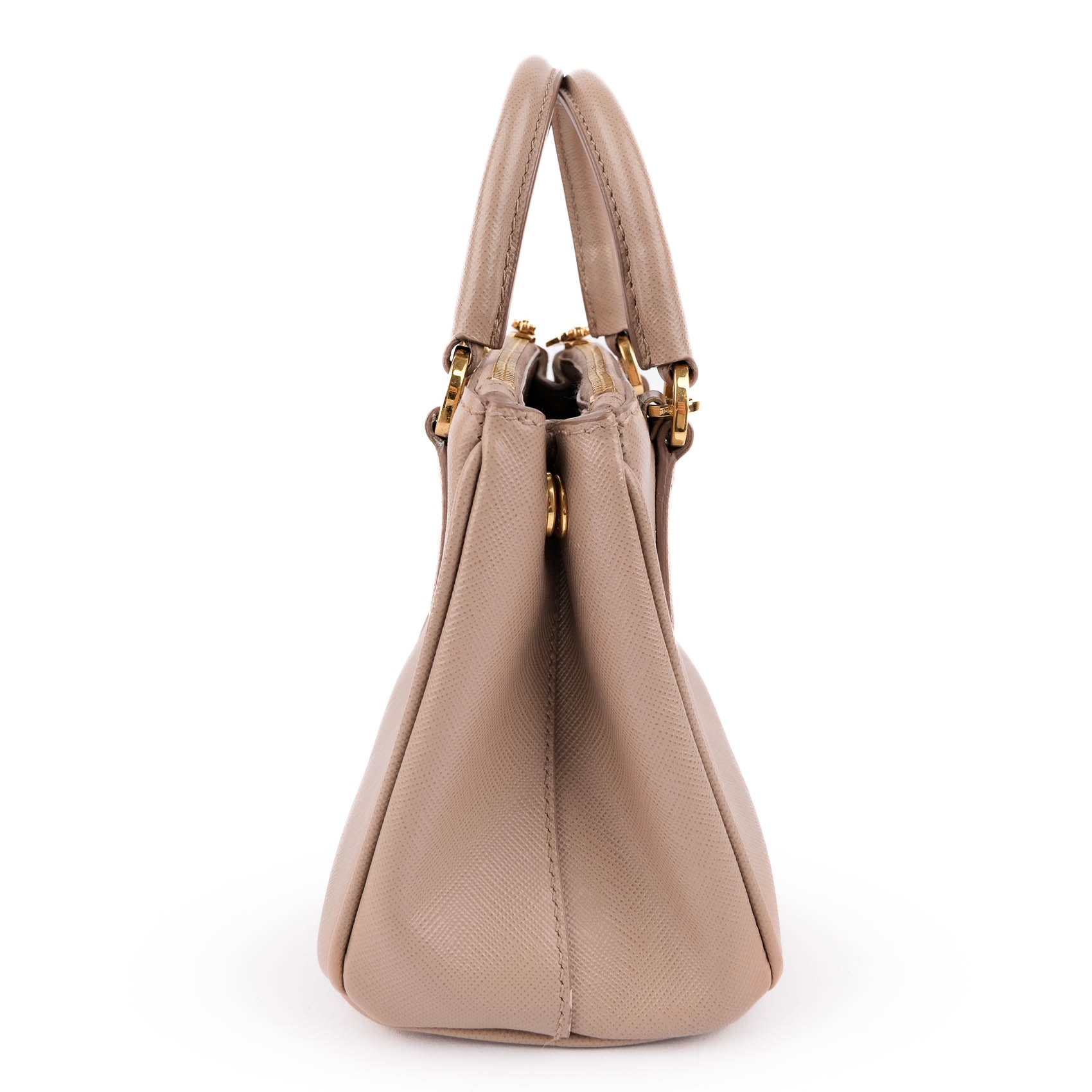Prada Galleria Saffiano Mini 2-Way Handbag 1BA906 Beige Gold Hardware