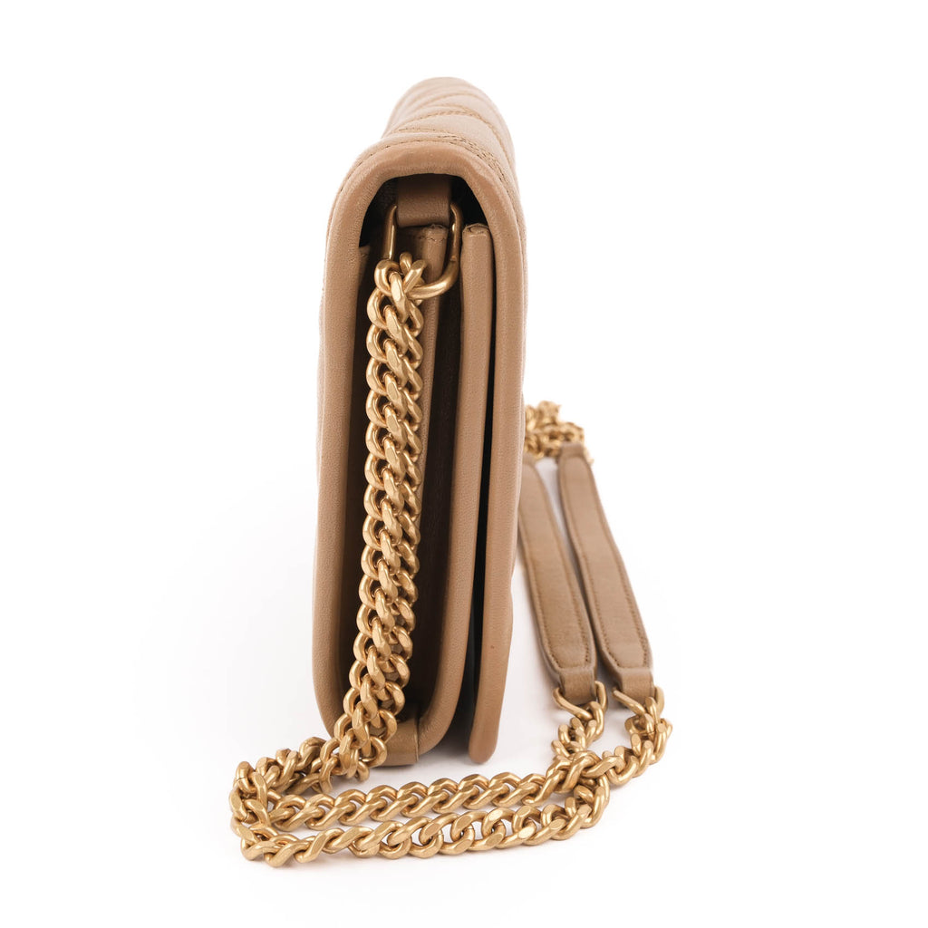 Saint Laurent Paris Becky Leather Chain Wallet in Beige
