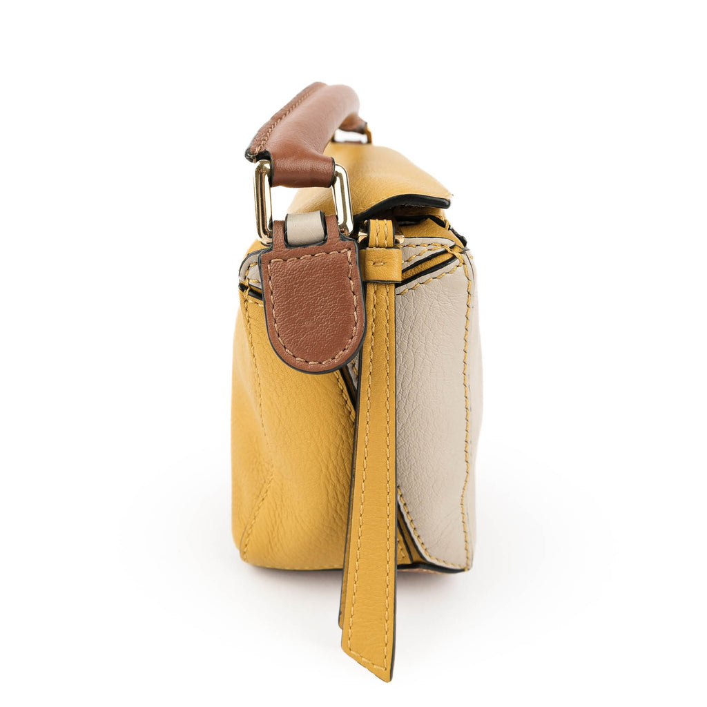 LOEWE Puzzle Bag Mini Brown Yellow Leather 2Way Shoulder Crossbody Handbag