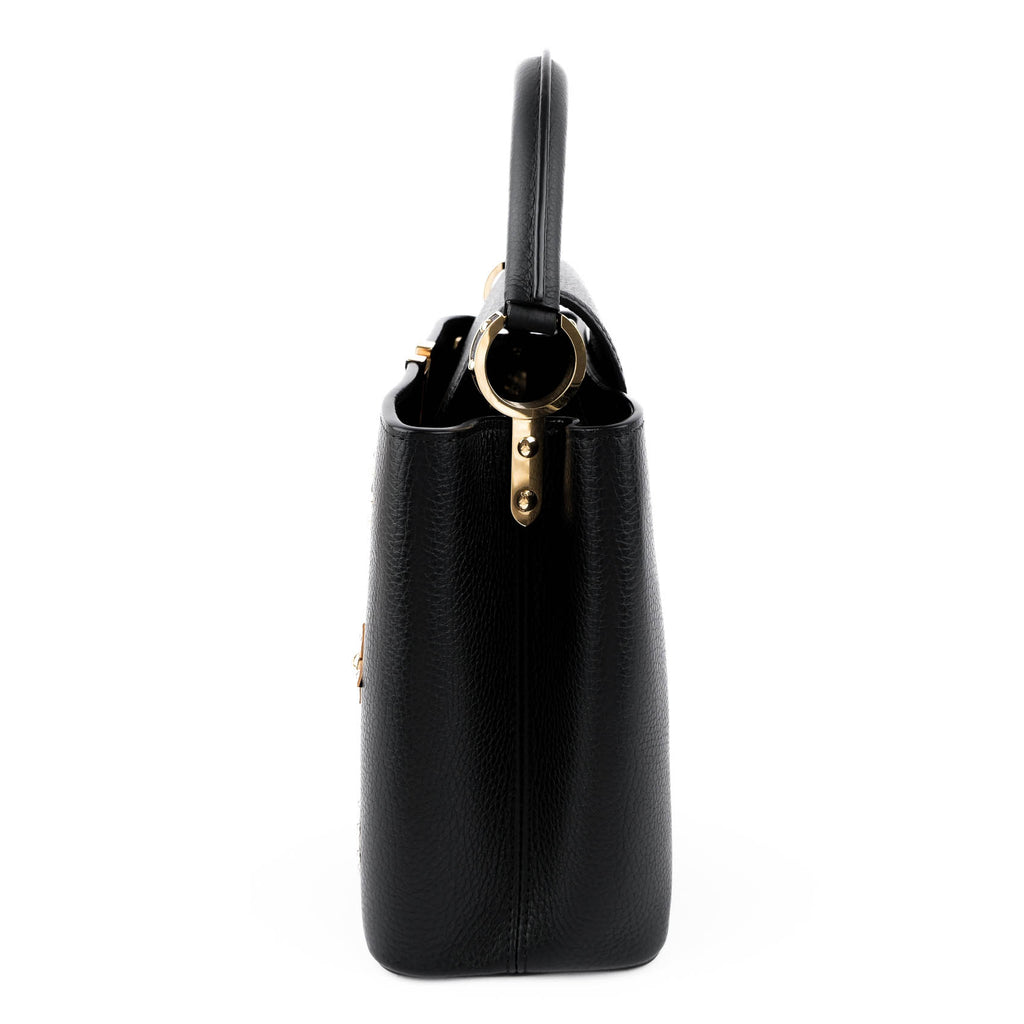 Louis Vuitton Capucines PM M54311 Black Taurillon Leather Monogram Flower Studs 2-Way Handbag RFID