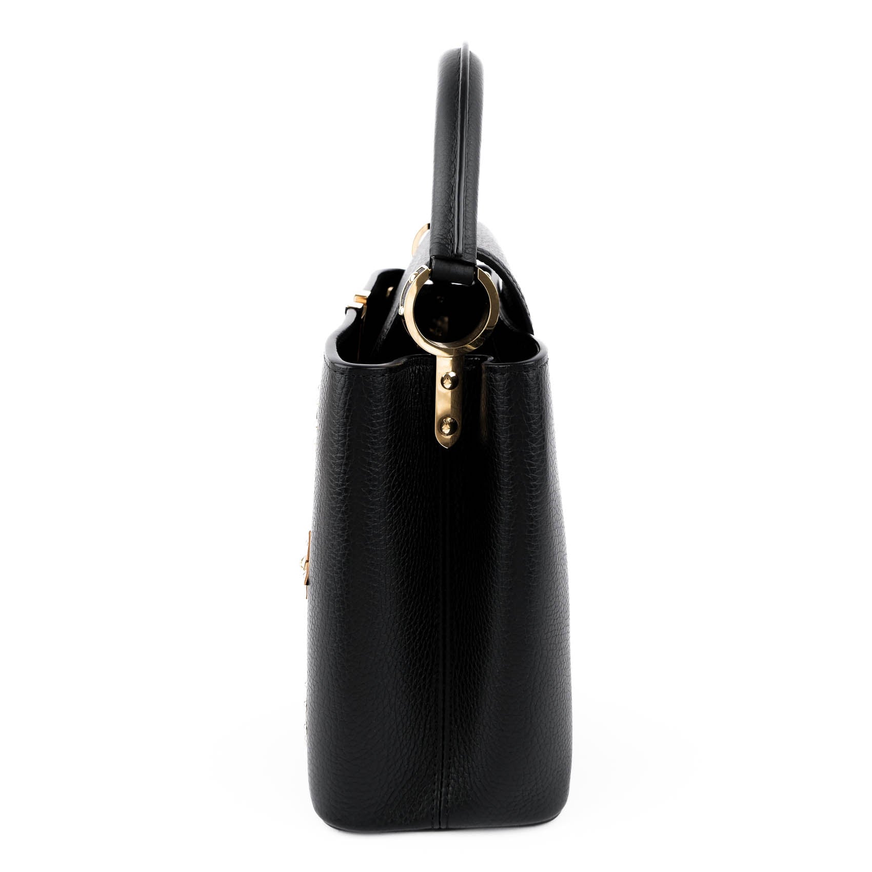 Louis Vuitton Capucines PM M54311 Black Taurillon Leather Monogram Flower Studs 2-Way Handbag RFID