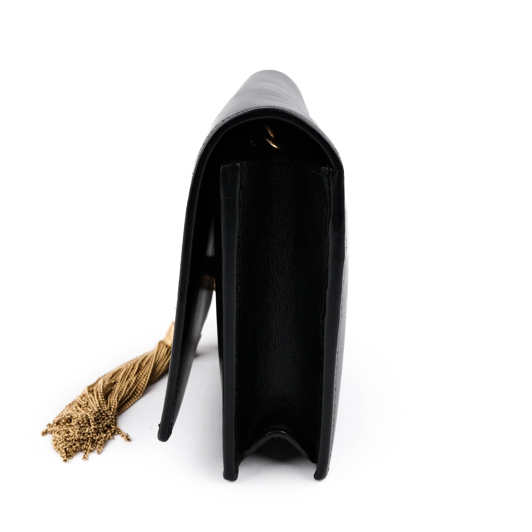Saint Laurent (YSL) Kate Small Chain Shoulder Bag with Tassel in Black Smooth Leather 354121